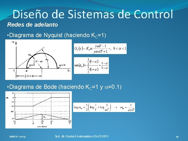 Diseño de Sistemas de Control Redes de adelanto • Diagrama de Nyquist (haciendo KC=1)