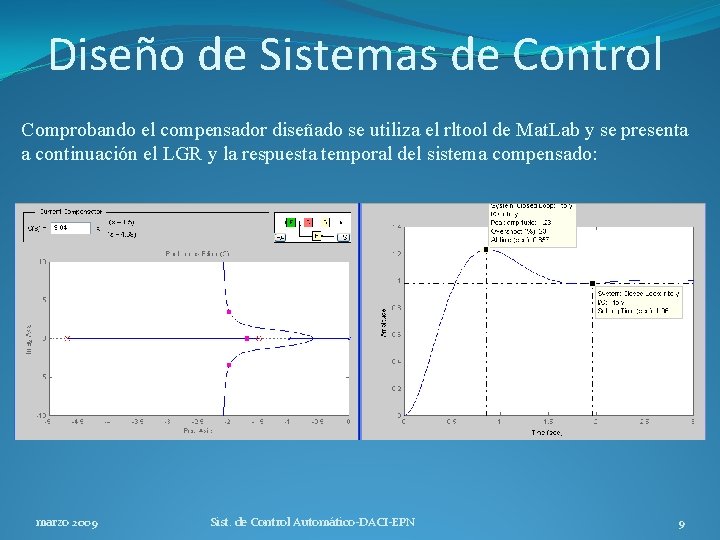 Diseño de Sistemas de Control Comprobando el compensador diseñado se utiliza el rltool de