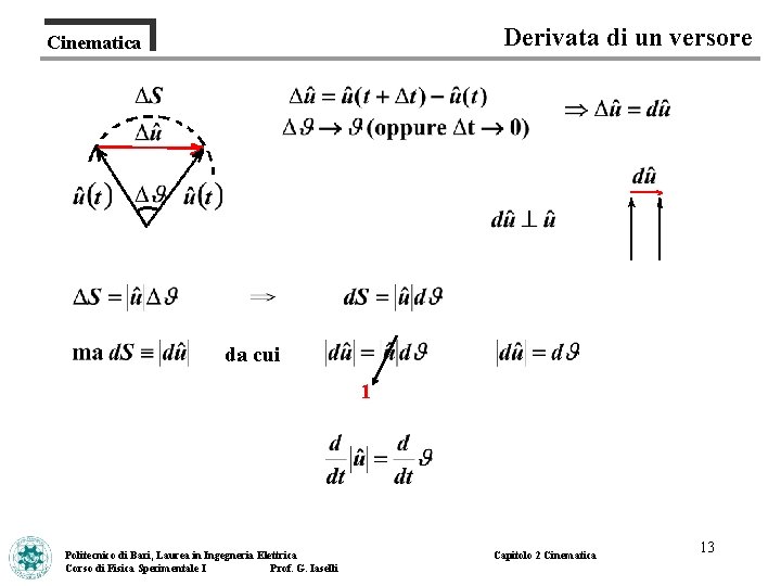 Derivata di un versore Cinematica da cui 1 Politecnico di Bari, Laurea in Ingegneria