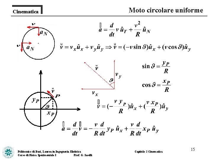 Cinematica Politecnico di Bari, Laurea in Ingegneria Elettrica Corso di Fisica Sperimentale I Prof.