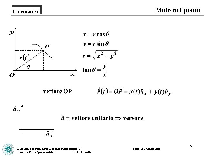 Cinematica Politecnico di Bari, Laurea in Ingegneria Elettrica Corso di Fisica Sperimentale I Prof.