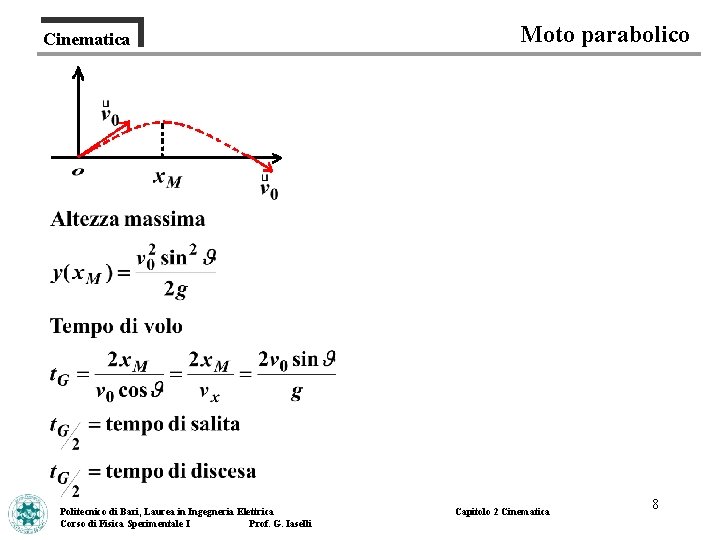 Cinematica Politecnico di Bari, Laurea in Ingegneria Elettrica Corso di Fisica Sperimentale I Prof.