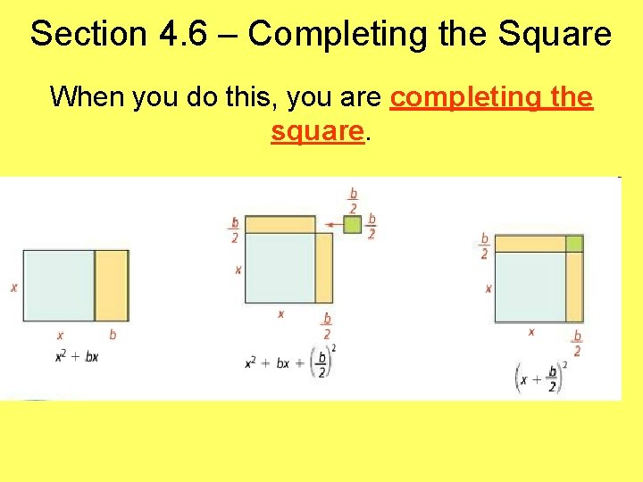 Section 4. 6 – Completing the Square When you do this, you are completing