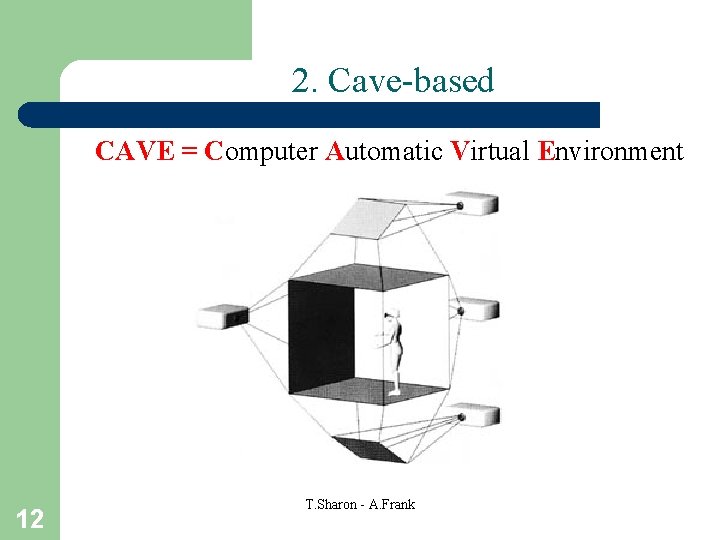 2. Cave-based CAVE = Computer Automatic Virtual Environment 12 T. Sharon - A. Frank