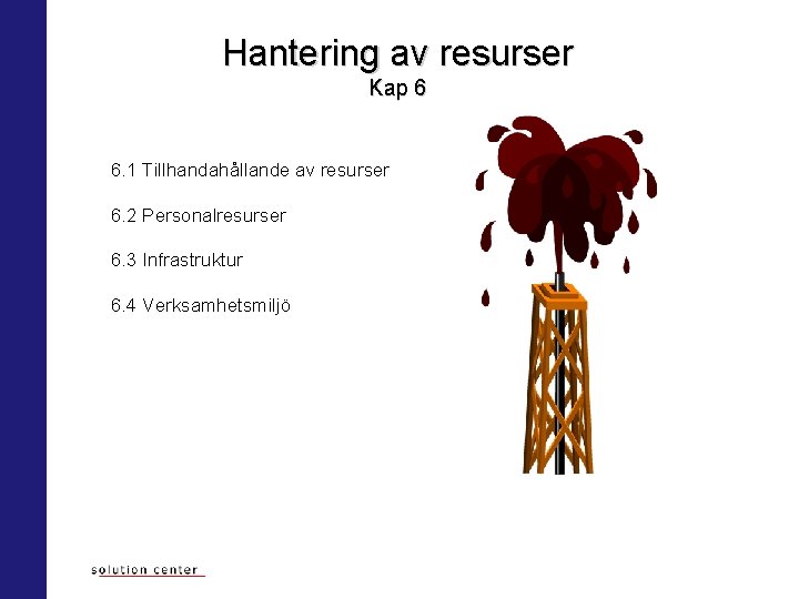 Hantering av resurser Kap 6 6. 1 Tillhandahållande av resurser 6. 2 Personalresurser 6.