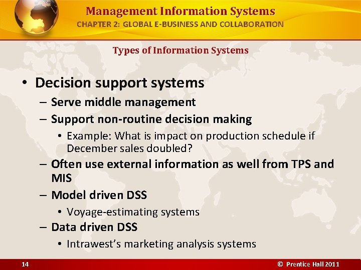 Management Information Systems CHAPTER 2: GLOBAL E-BUSINESS AND COLLABORATION Types of Information Systems •