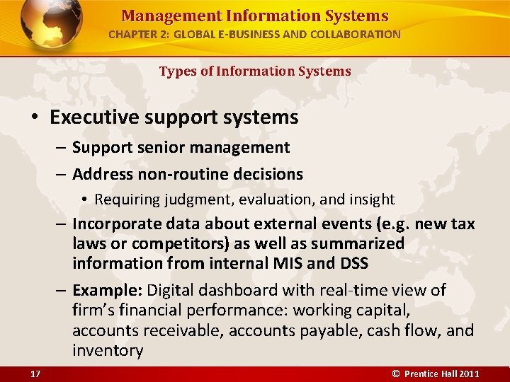 Management Information Systems CHAPTER 2: GLOBAL E-BUSINESS AND COLLABORATION Types of Information Systems •