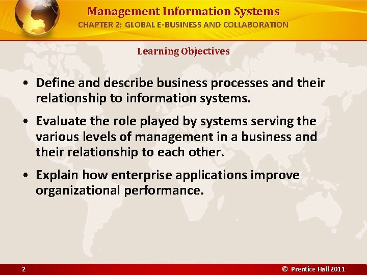 Management Information Systems CHAPTER 2: GLOBAL E-BUSINESS AND COLLABORATION Learning Objectives • Define and