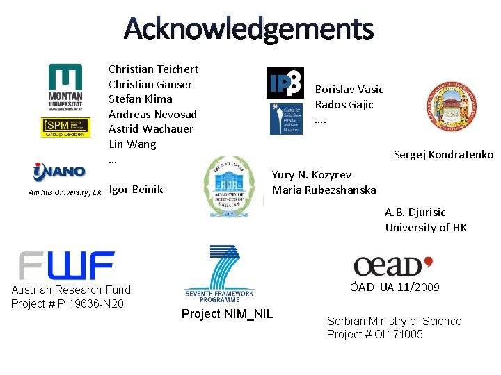 Acknowledgements Christian Teichert Christian Ganser Stefan Klima Andreas Nevosad Astrid Wachauer Lin Wang …