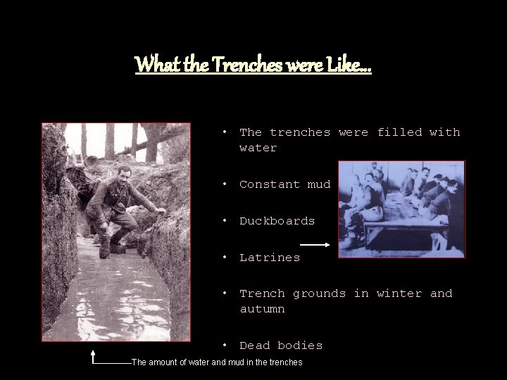 What the Trenches were Like… • The trenches were filled with water • Constant