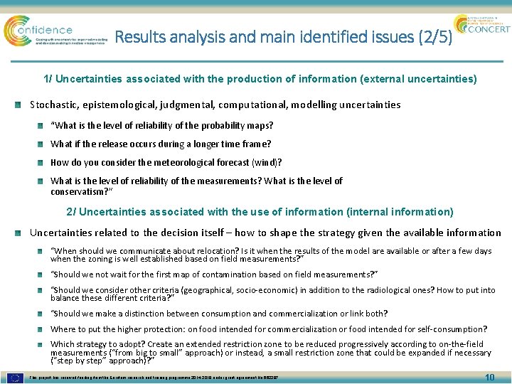 Results analysis and main identified issues (2/5) 1/ Uncertainties associated with the production of