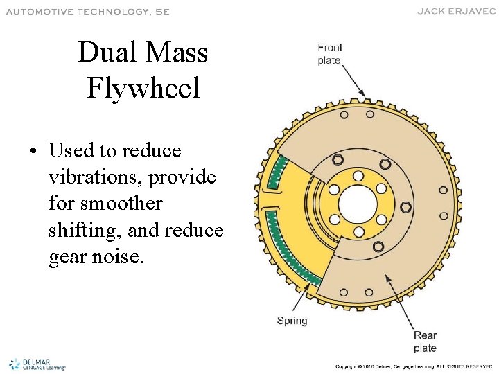 Dual Mass Flywheel • Used to reduce vibrations, provide for smoother shifting, and reduce