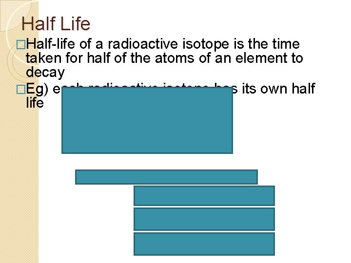 Half Life �Half-life of a radioactive isotope is the time taken for half of