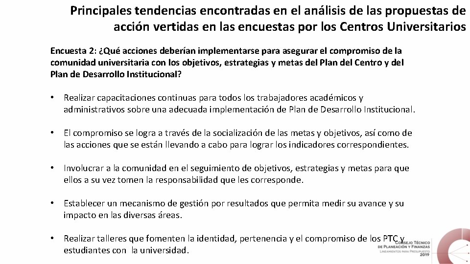 Principales tendencias encontradas en el análisis de las propuestas de acción vertidas en las