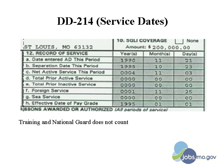 DD-214 (Service Dates) Training and National Guard does not count 