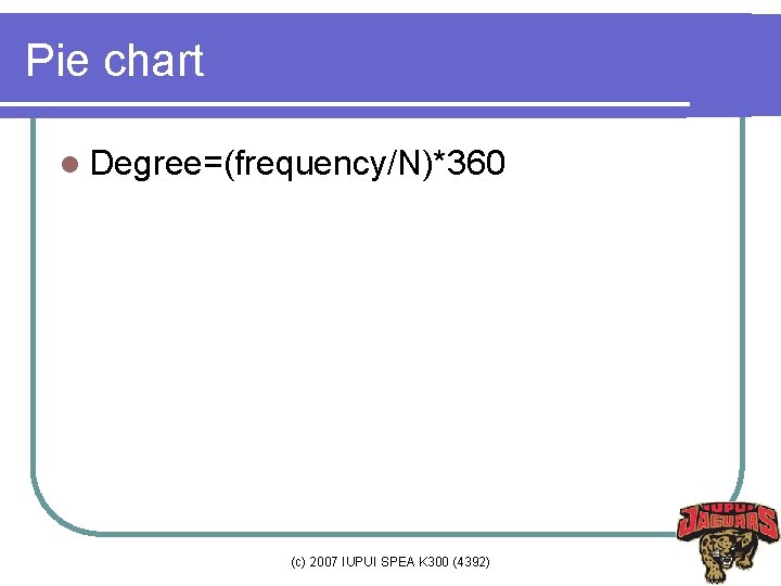 Pie chart l Degree=(frequency/N)*360 (c) 2007 IUPUI SPEA K 300 (4392) 