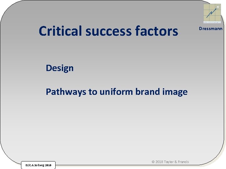 Critical success factors Design Pathways to uniform brand image BI/C. A. Solberg 2010 ©