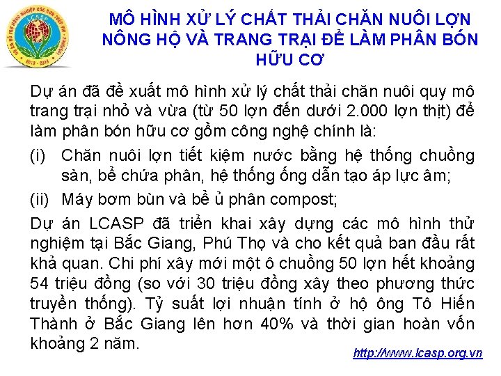 MÔ HÌNH XỬ LÝ CHẤT THẢI CHĂN NUÔI LỢN NÔNG HỘ VÀ TRANG TRẠI