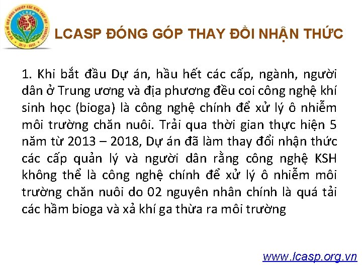 LCASP ĐÓNG GÓP THAY ĐỔI NHẬN THỨC 1. Khi bắt đầu Dự án, hầu