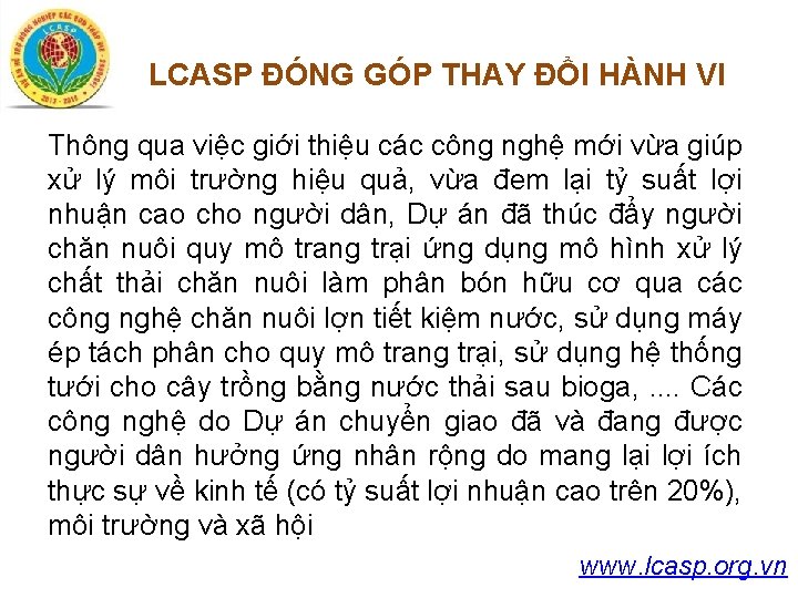 LCASP ĐÓNG GÓP THAY ĐỔI HÀNH VI Thông qua việc giới thiệu các công