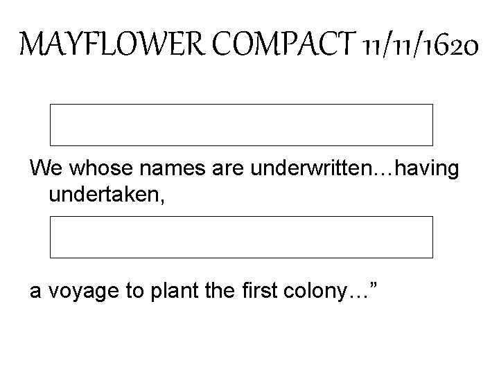 MAYFLOWER COMPACT 11/11/1620 We whose names are underwritten…having undertaken, a voyage to plant the