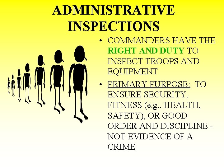 ADMINISTRATIVE INSPECTIONS • COMMANDERS HAVE THE RIGHT AND DUTY TO INSPECT TROOPS AND EQUIPMENT