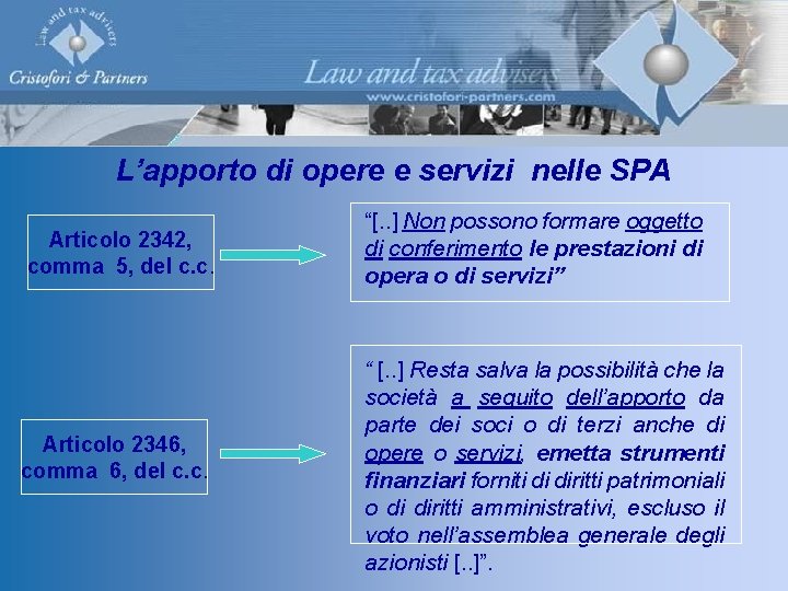 L’apporto di opere e servizi nelle SPA Articolo 2342, comma 5, del c. c.