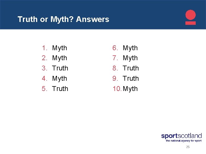 Click to edit Truth or Master title. Myth? style Answers 1. 2. 3. 4.