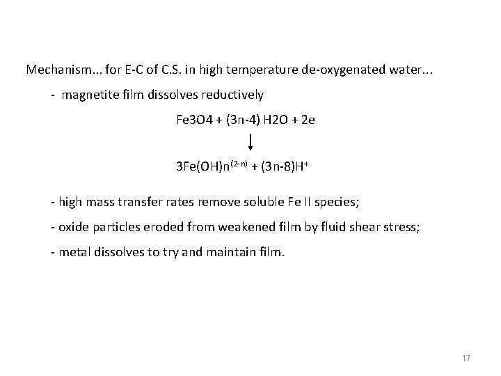 Mechanism. . . for E-C of C. S. in high temperature de-oxygenated water. .
