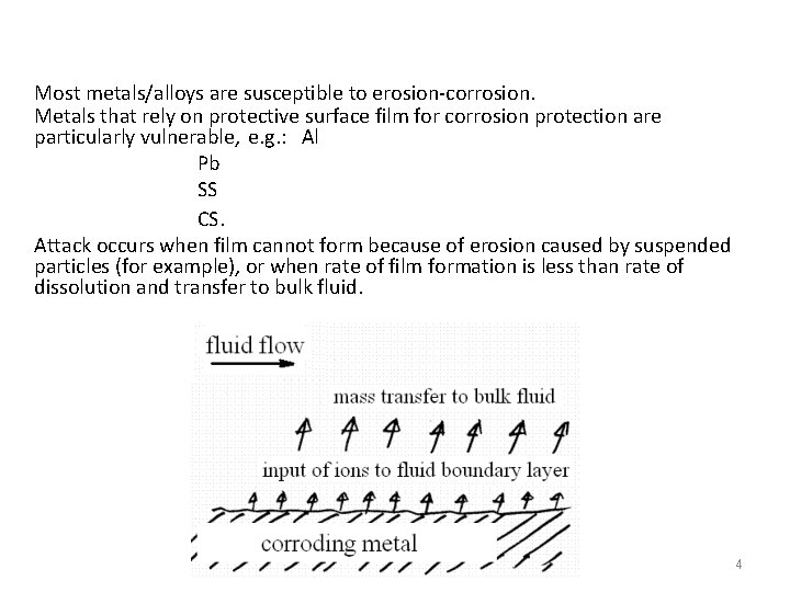 Most metals/alloys are susceptible to erosion-corrosion. Metals that rely on protective surface film for