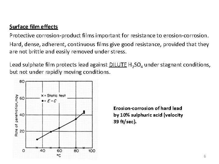Surface film effects Protective corrosion-product films important for resistance to erosion-corrosion. Hard, dense, adherent,
