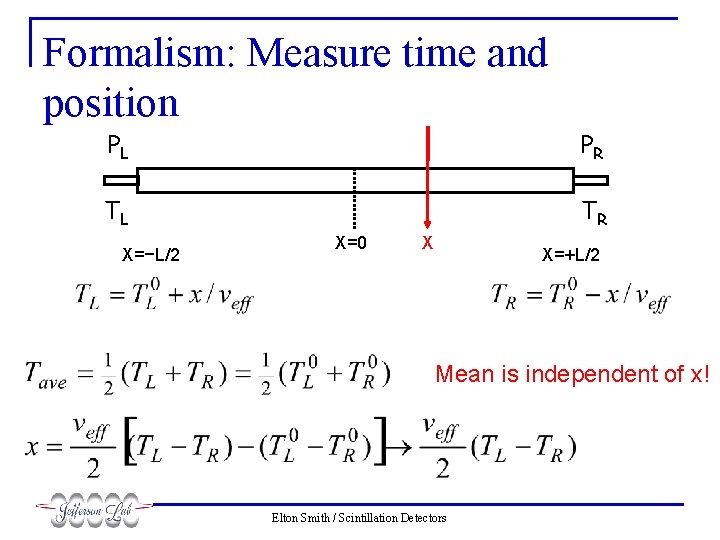 Formalism: Measure time and position PL PR TL TR X=−L/2 X=0 X X=+L/2 Mean