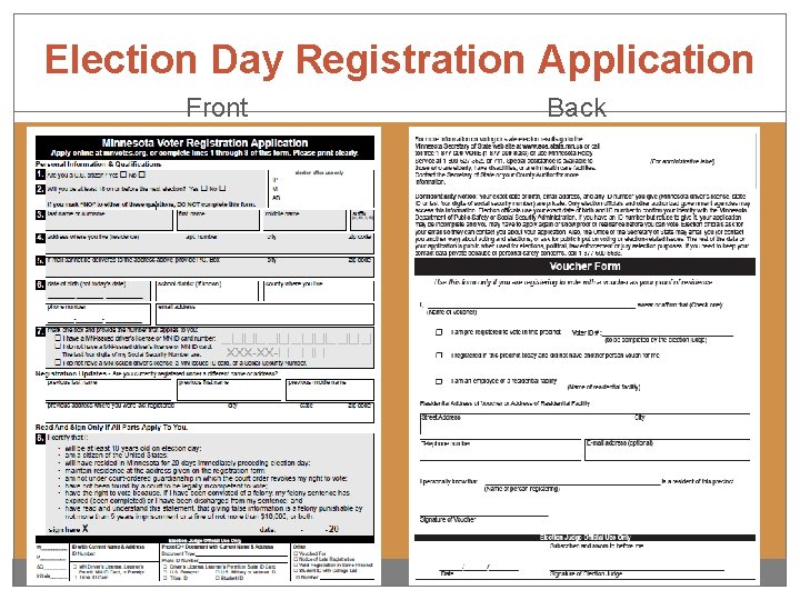 Election Day Registration Application Front Back 