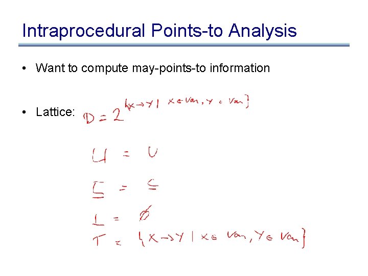 Intraprocedural Points-to Analysis • Want to compute may-points-to information • Lattice: 