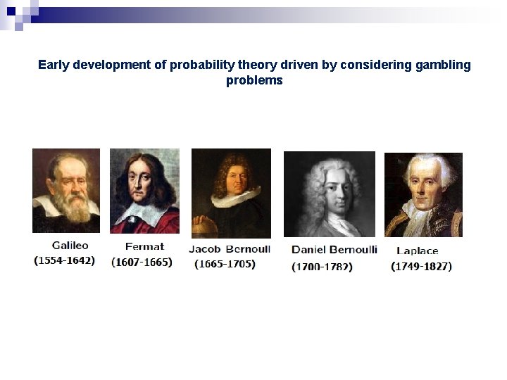 Early development of probability theory driven by considering gambling problems Early development of probability theory driven by considering gambling problems