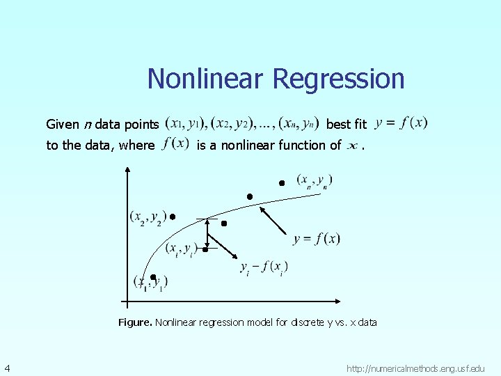 Nonlinear Regression Given n data points to the data, where best fit is a