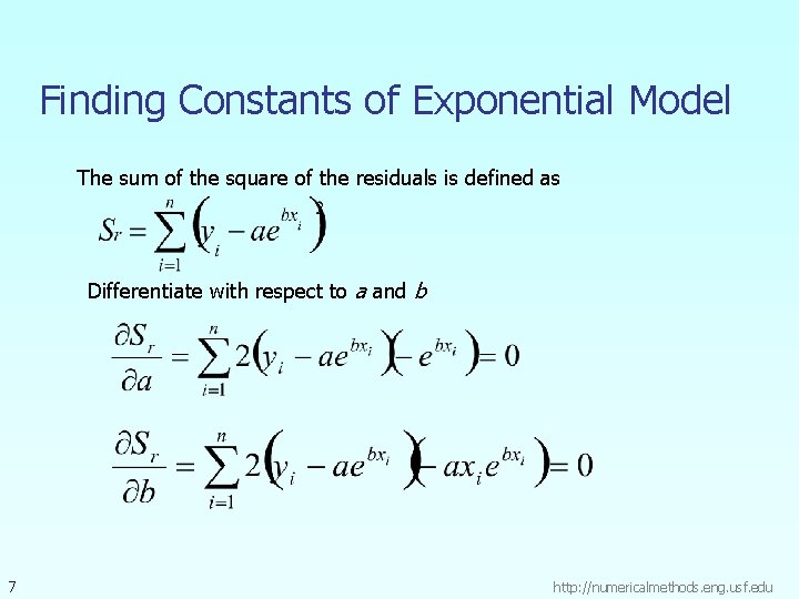 Finding Constants of Exponential Model The sum of the square of the residuals is