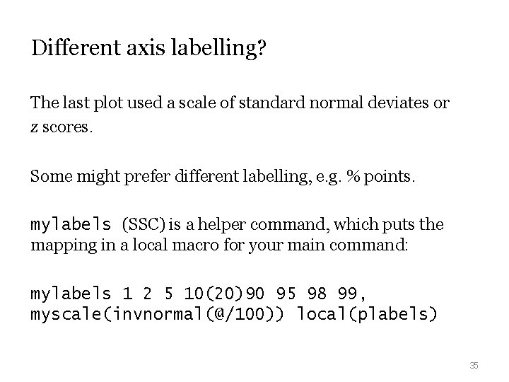 Different axis labelling? The last plot used a scale of standard normal deviates or Different axis labelling? The last plot used a scale of standard normal deviates or
