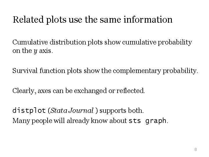 Related plots use the same information Cumulative distribution plots show cumulative probability on the Related plots use the same information Cumulative distribution plots show cumulative probability on the
