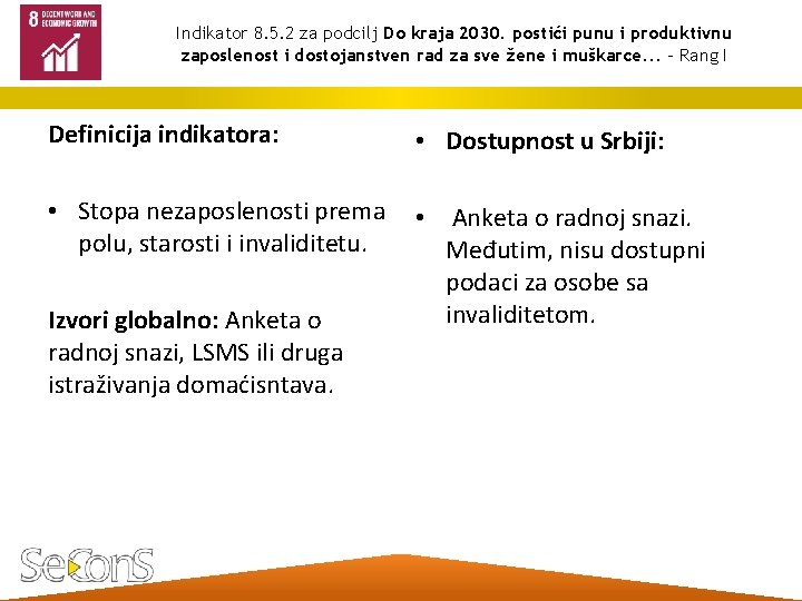 Indikator 8. 5. 2 za podcilj Do kraja 2030. postići punu i produktivnu zaposlenost