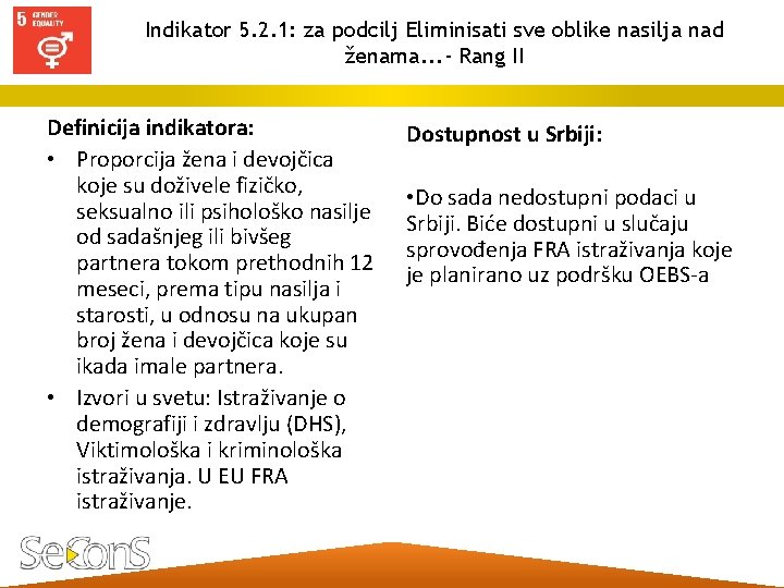 Indikator 5. 2. 1: za podcilj Eliminisati sve oblike nasilja nad ženama. . .