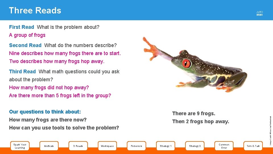 Three Reads First Read What is the problem about? A group of frogs Second