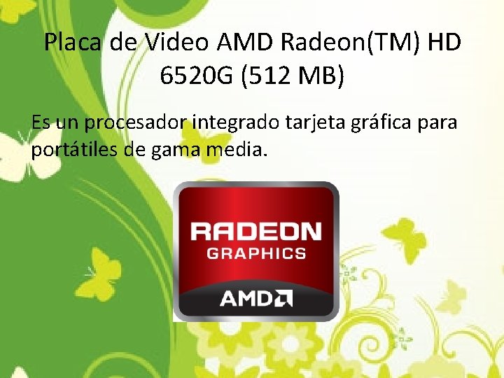 Placa de Video AMD Radeon(TM) HD 6520 G (512 MB) Es un procesador integrado