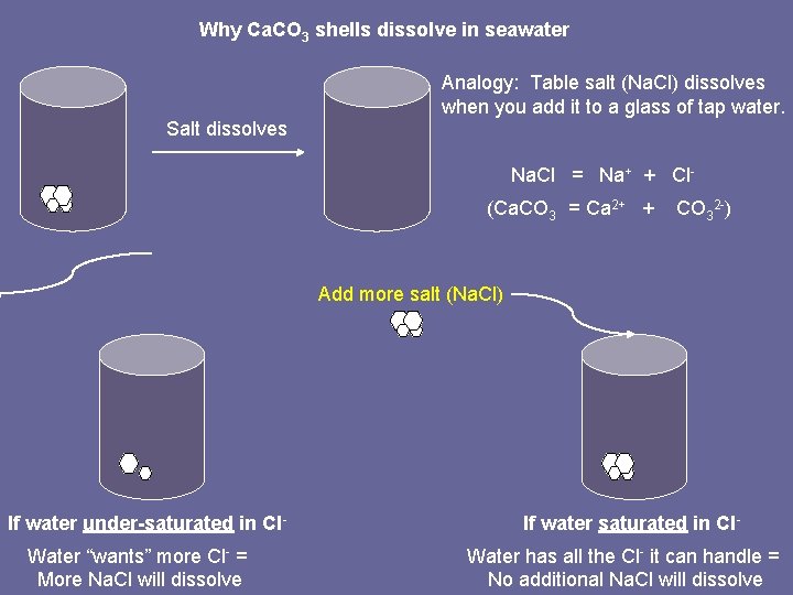 Why Ca. CO 3 shells dissolve in seawater Analogy: Table salt (Na. Cl) dissolves
