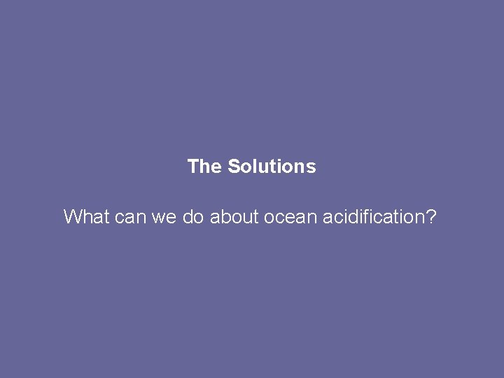The Solutions What can we do about ocean acidification? 