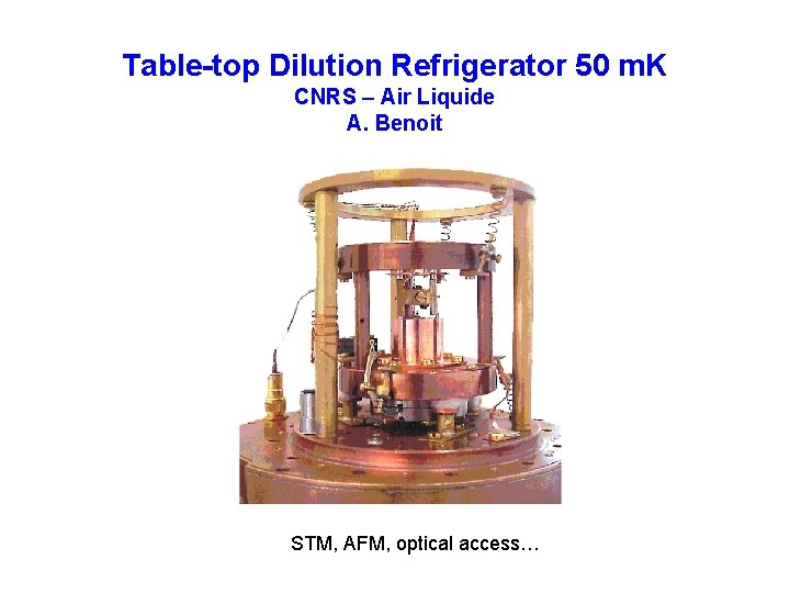 Table-top Dilution Refrigerator 50 m. K CNRS – Air Liquide A. Benoit STM, AFM,