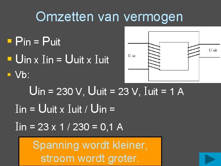Omzetten van vermogen § Pin = Puit § Uin x Iin = Uuit x