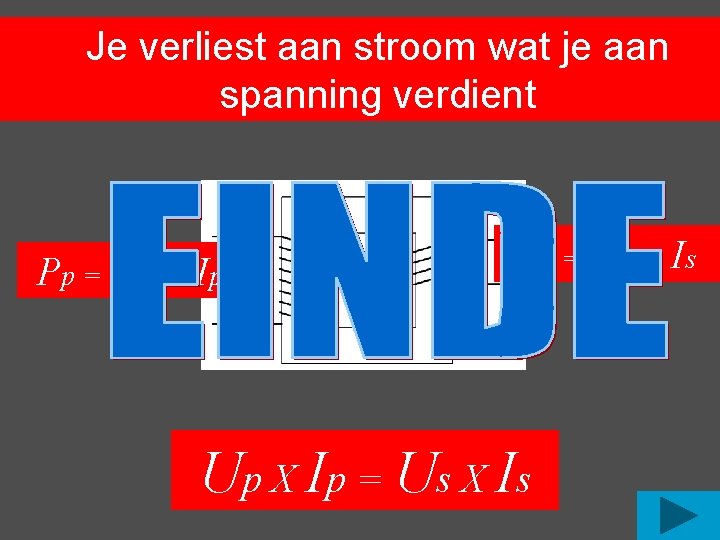 Je verliest aan stroom wat je aan spanning verdient P p = Up X