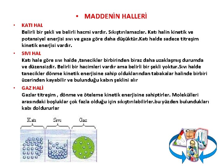  • MADDENİN HALLERİ • • • KATI HAL Belirli bir şekli ve belirli