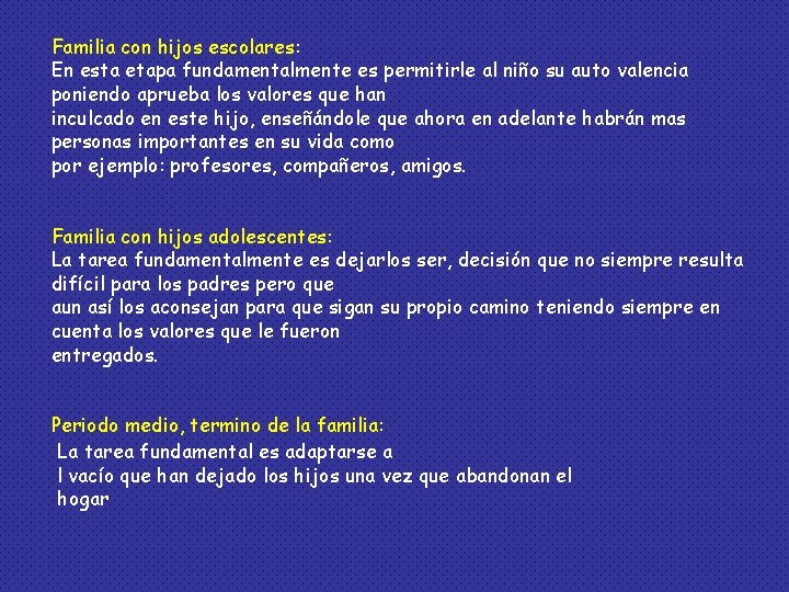 Familia con hijos escolares: En esta etapa fundamentalmente es permitirle al niño su auto